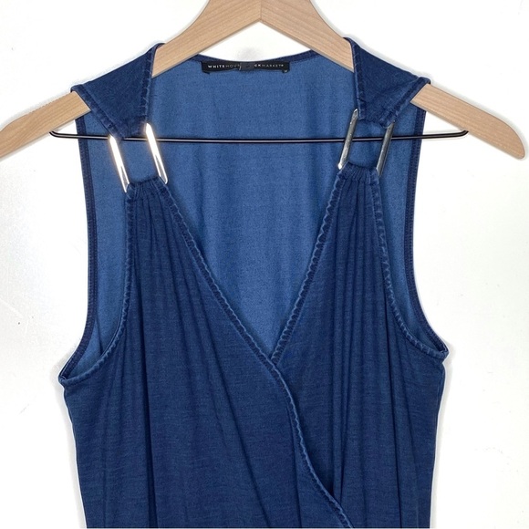 WHBM V neck Wrap Dress Sleeveless Hardware Blue 8 - Picture 2 of 7